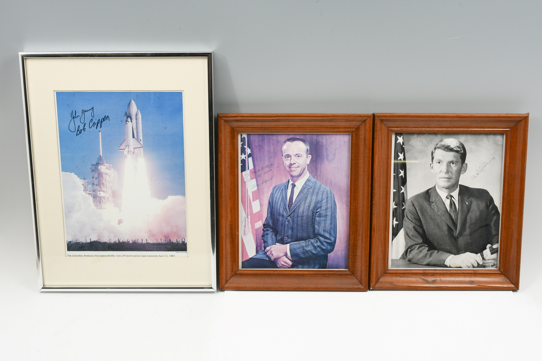 THREE FRAMED SIGNED ASTRONAUT