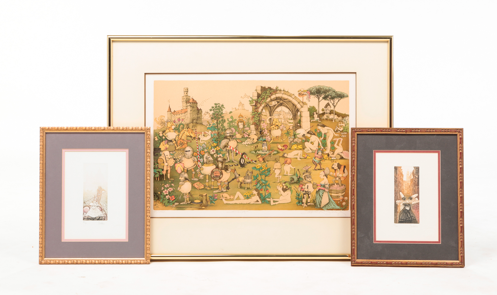 THREE FRAMED SIGNED PRINTS.