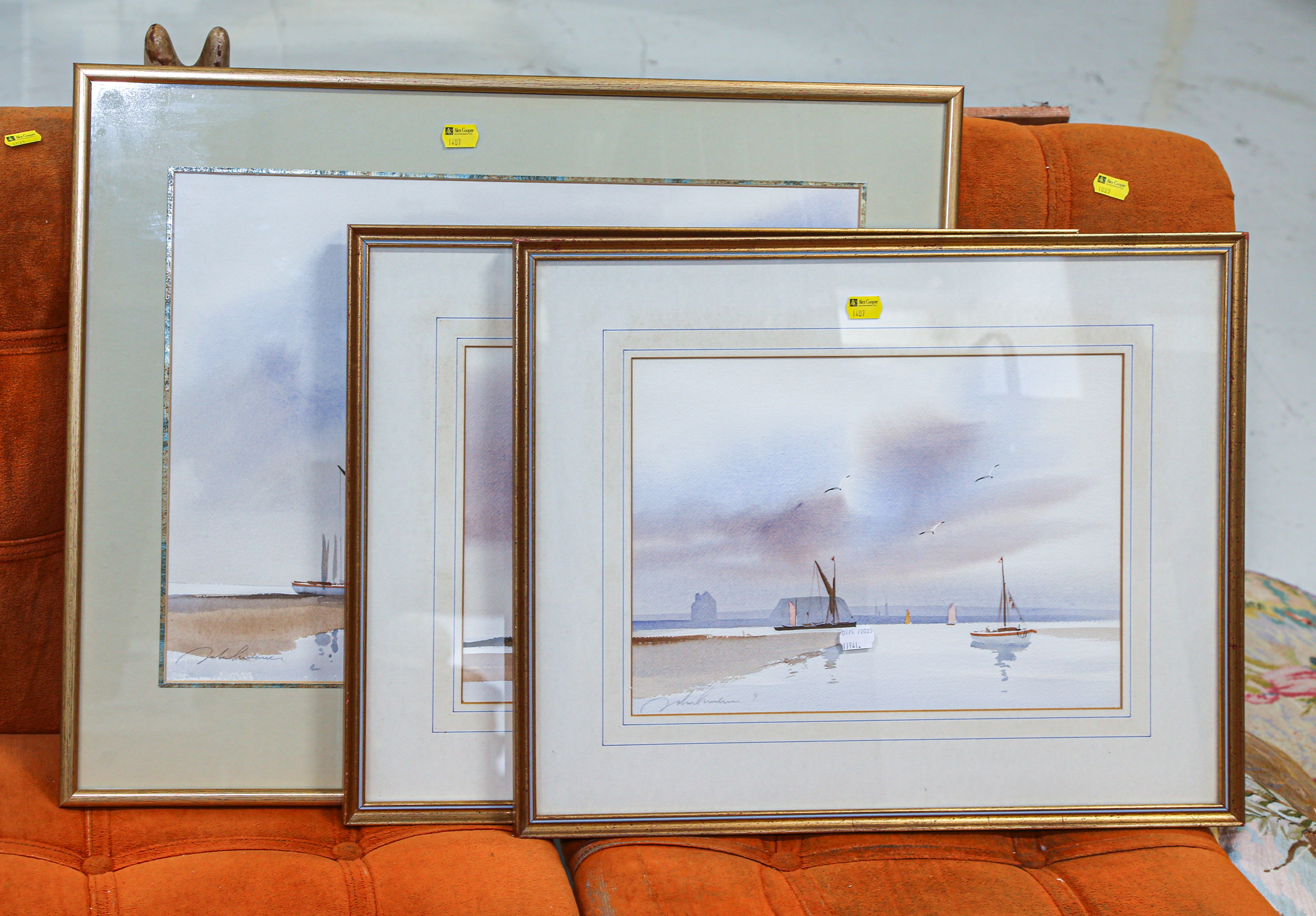 THREE FRAMED WATERCOLOR BEACH