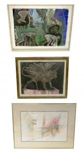 THREE FRAMED WORKS ON PAPER, T