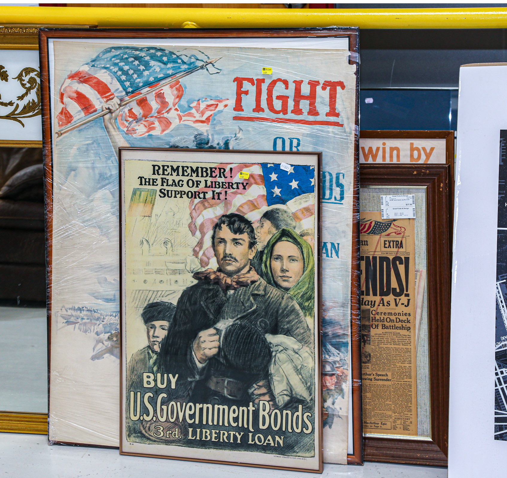 THREE FRAMED WWI POSTERS Circa