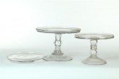 THREE FREE BLOWN GLASS SALVERS