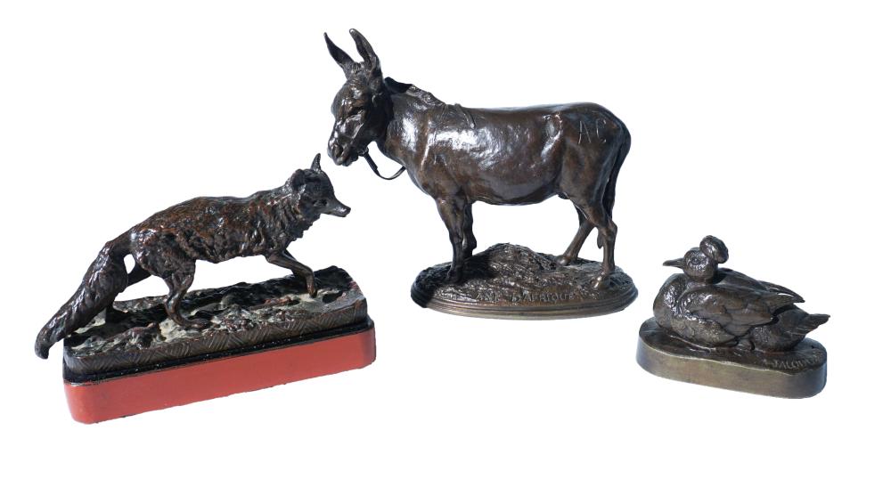 THREE FRENCH ANIMALIER BRONZES,