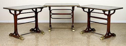 THREE FRENCH BENTWOOD BISTRO TABLES