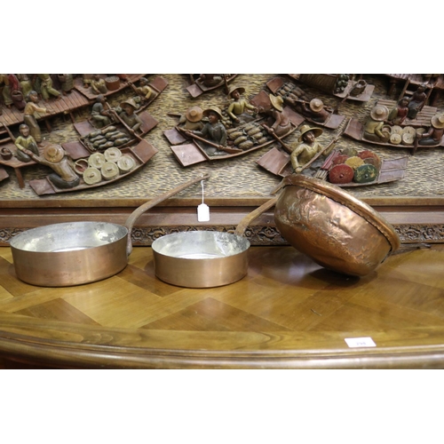 Three French copper saucepans,