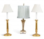THREE FRENCH GILT METAL CANDLE