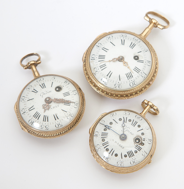 Three French gold fusee pocket