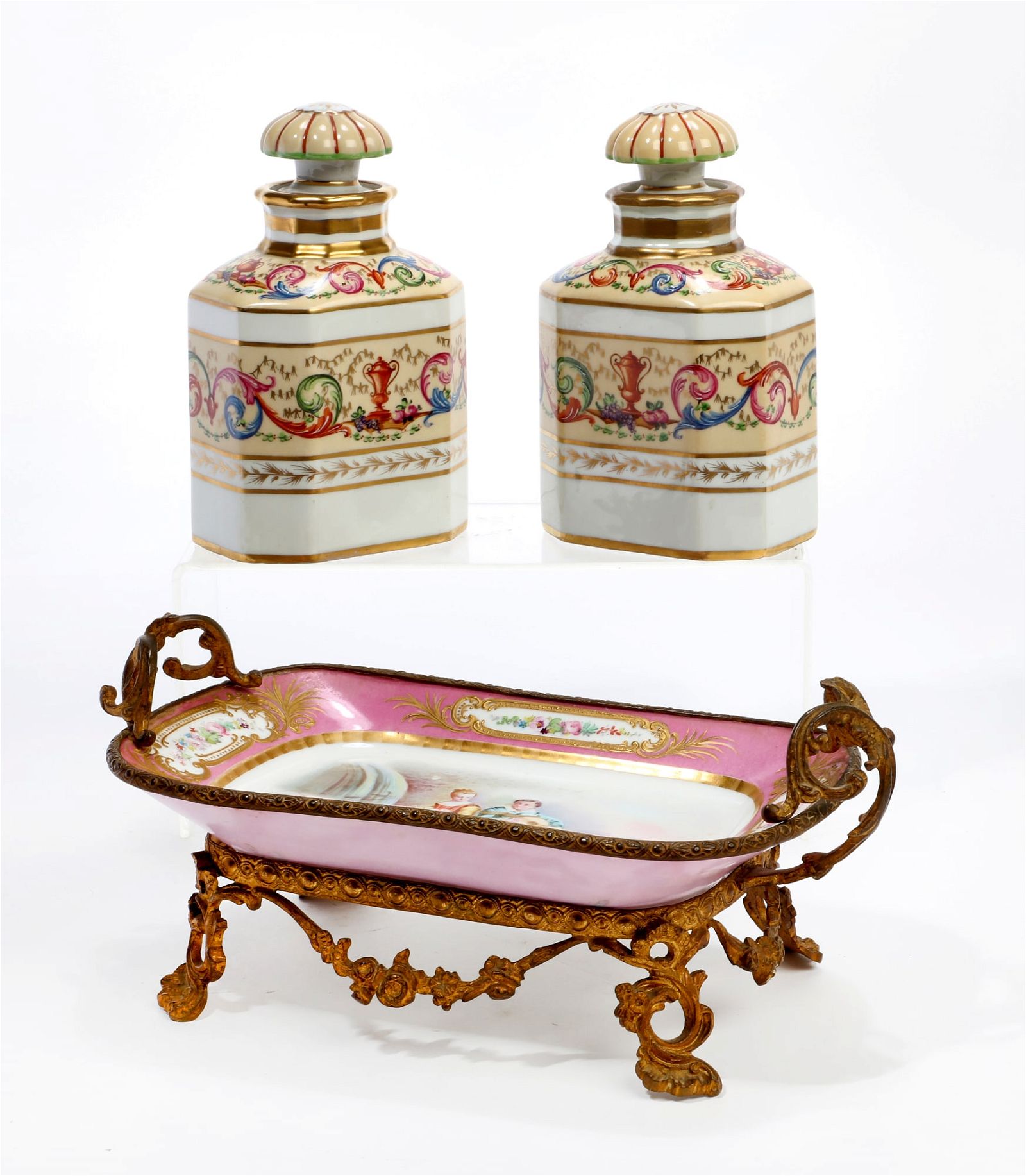 THREE FRENCH PAINTED PORCELAIN