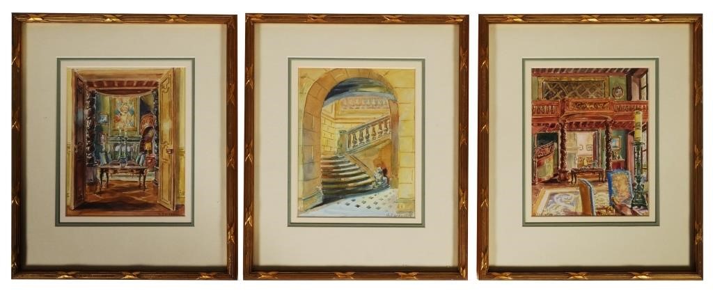 THREE FRENCH PALACE WATERCOLORS,