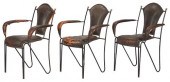 THREE FRENCH PATIO ARMCHAIRS,