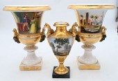 THREE FRENCH PORCELAIN URNS, T