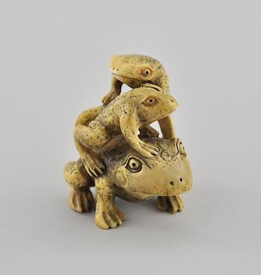 Three Frogs Ivory Netsuke Depicting