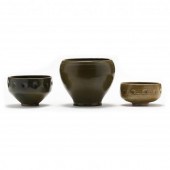 THREE FROGSKIN GLAZED BOWLS, B