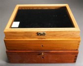 THREE FRUITWOOD AND GLASS TABL