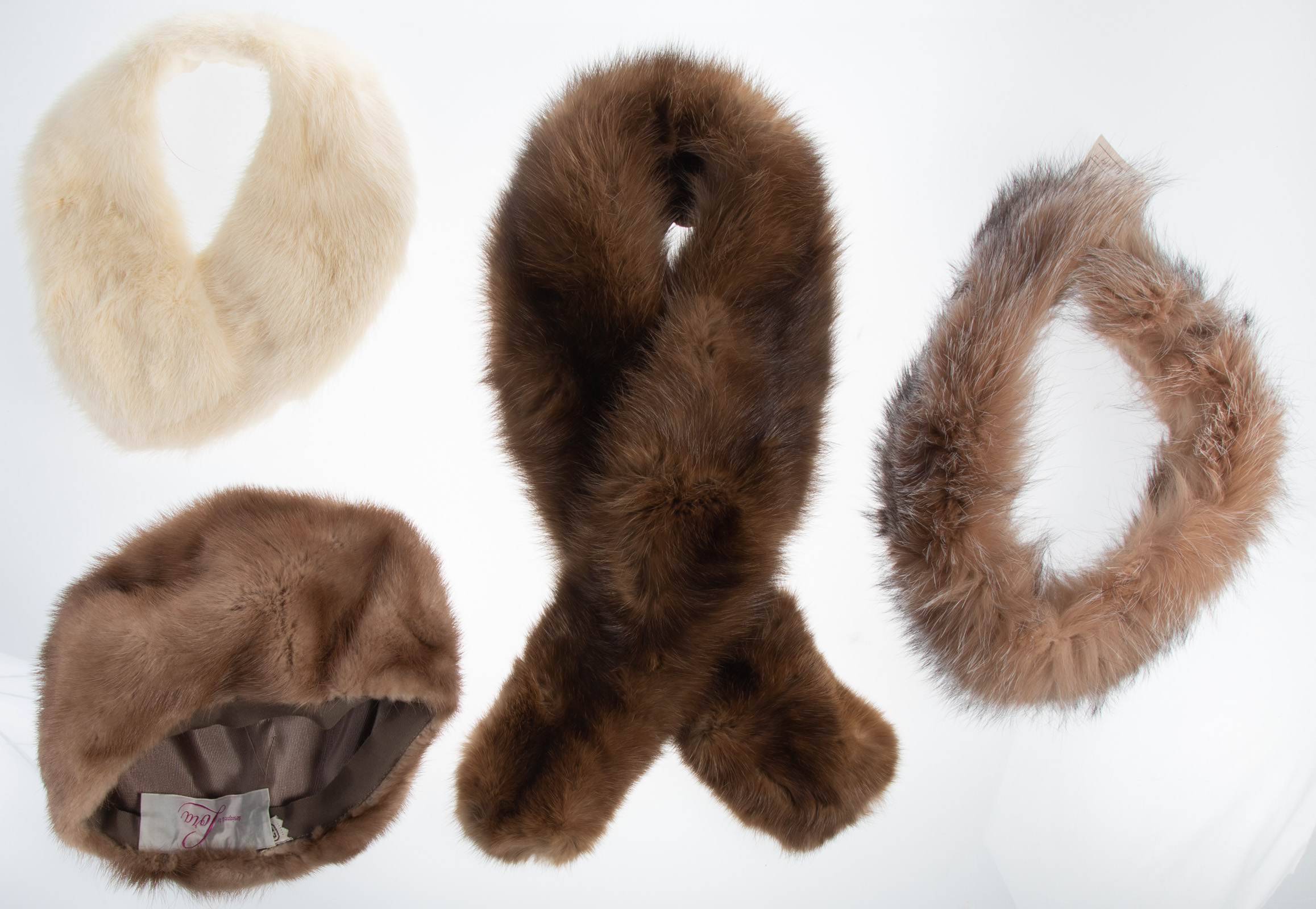 THREE FUR COLLARS AND A MINK HAT