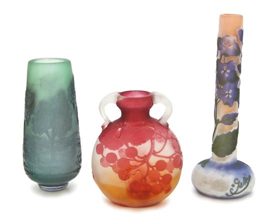 Three Galle Cameo Glass Vases the
