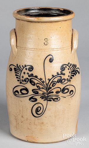 THREE-GALLON STONEWARE CHURN,