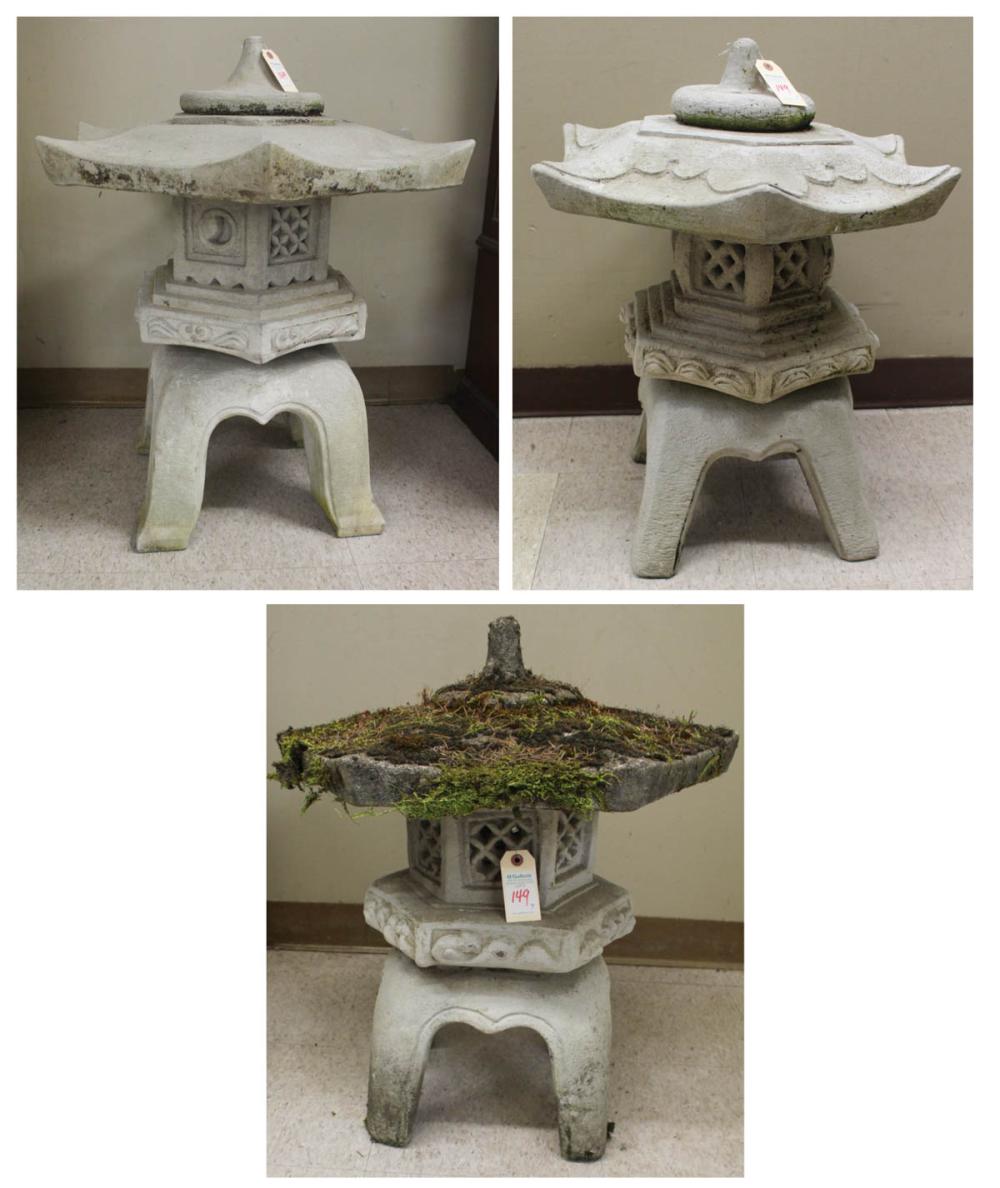 THREE GARDEN PAGODA LANTERNS,
