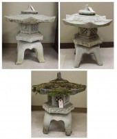 THREE GARDEN PAGODA LANTERNS,