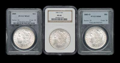 Three Gem BU 1885 Morgan silver
