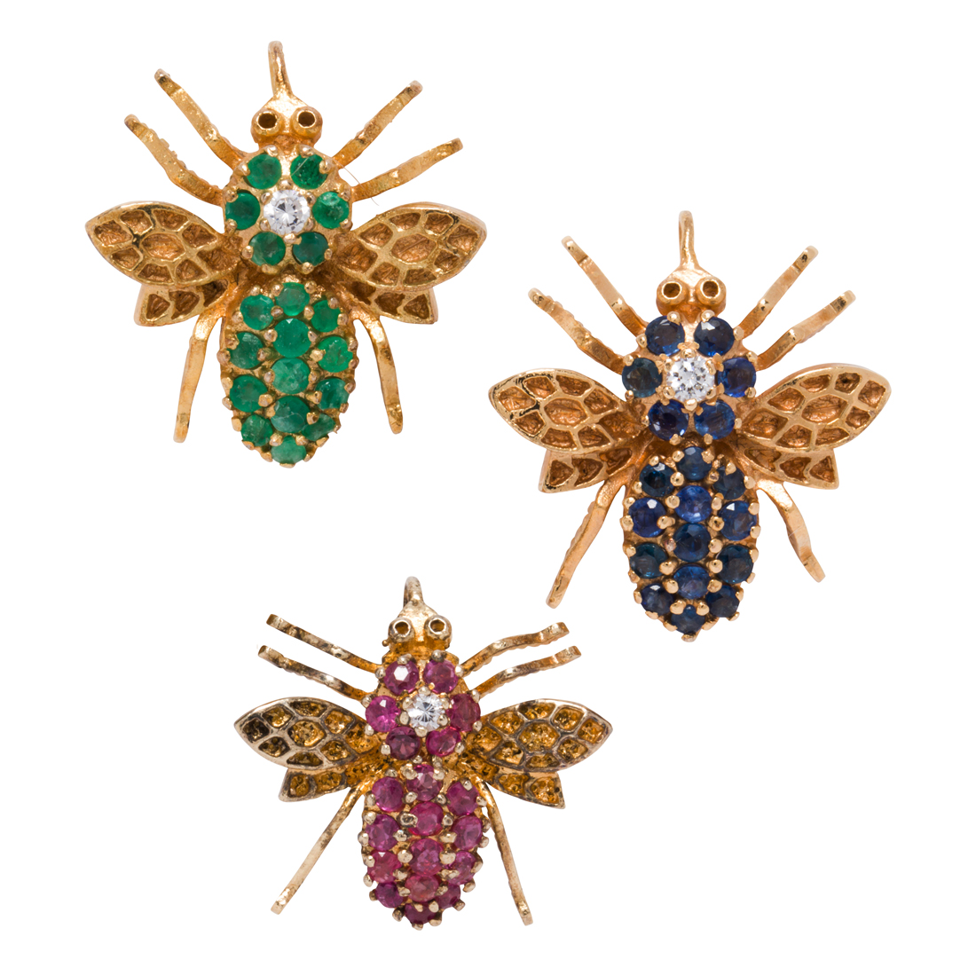 THREE GEM-SET GILT SILVER BEE