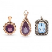 THREE GEM-SET PENDANTS To incl