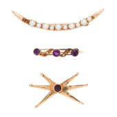 THREE GEMSTONE AND 14K GOLD BR