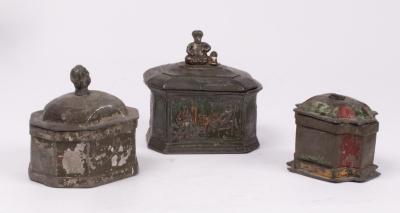 Three Georgian lead tobacco jars,