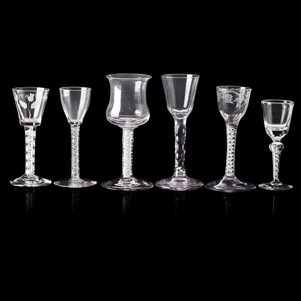 THREE GEORGIAN OPAQUE TWIST GLASSES