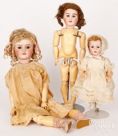 THREE GERMAN BISQUE HEAD DOLLS