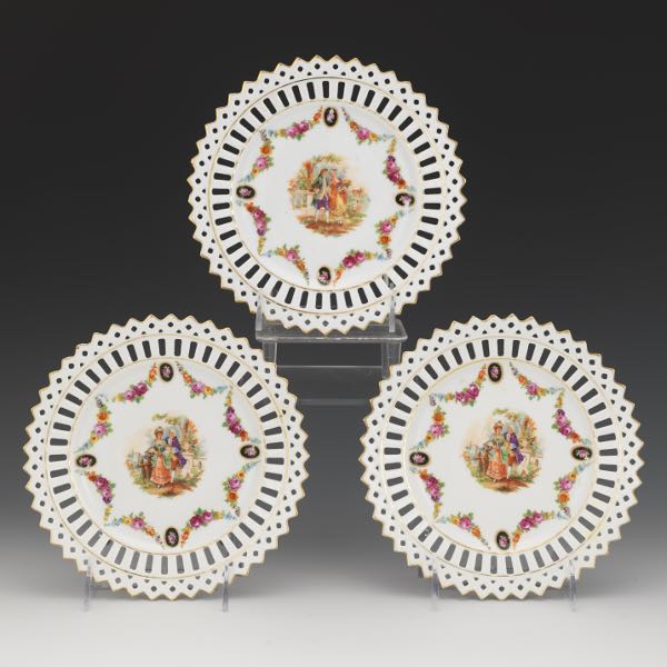 THREE GERMAN CABINET PLATES  7 ¾"