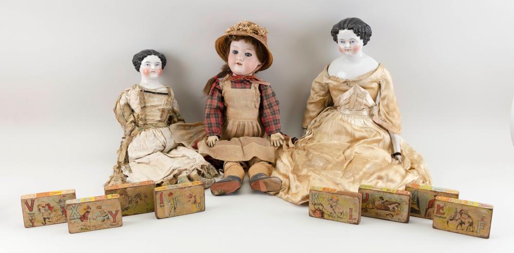 THREE GERMAN DOLLS AND EIGHT
