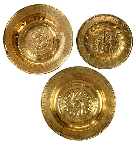 THREE GERMAN GOTHIC BRASS ALMS