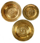 THREE GERMAN GOTHIC BRASS ALMS