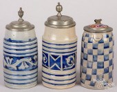THREE GERMAN STONEWARE TANKARD