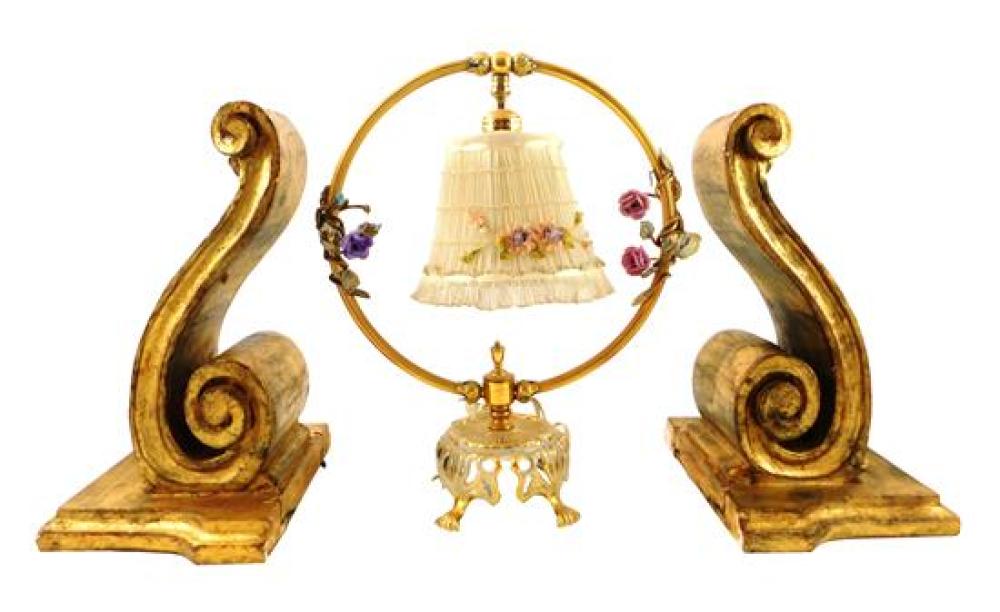 THREE GILDED DECORATIVE ITEMS,