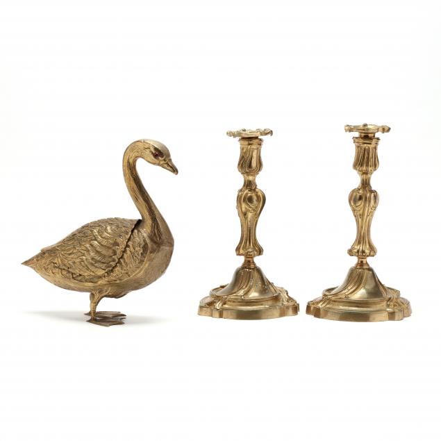 THREE GILT BRASS TABLE