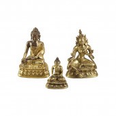 Three Gilt Bronze Seated Buddh