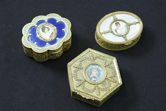 THREE GILT BRONZE TRINKET BOXES