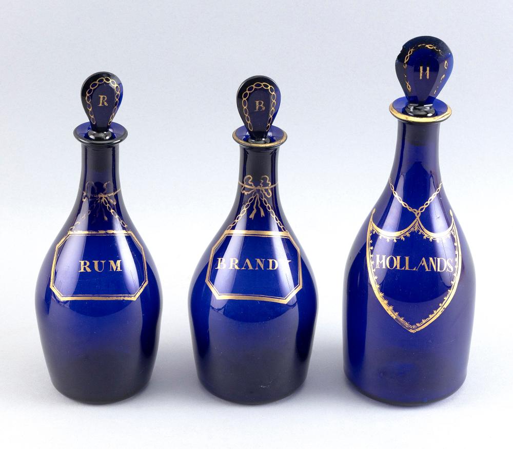 THREE GILT-DECORATED COBALT BLUE