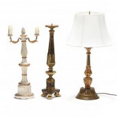 THREE GILTWOOD ALTAR CANDLESTI