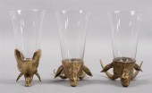 THREE GLASS AND BRASS RHYTON-F