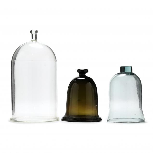 THREE GLASS CLOCHES Late 19th /