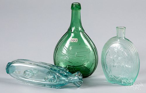 THREE GLASS FLASKSThree glass
