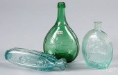 THREE GLASS FLASKSThree glass