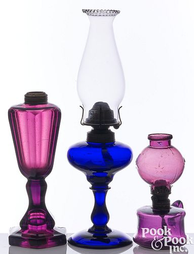 THREE GLASS FLUID LAMPS, 19TH