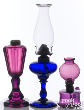 THREE GLASS FLUID LAMPS, 19TH