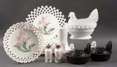 Three glass hens on nests six