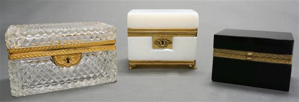 THREE GLASS JEWELRY BOXES (ONE