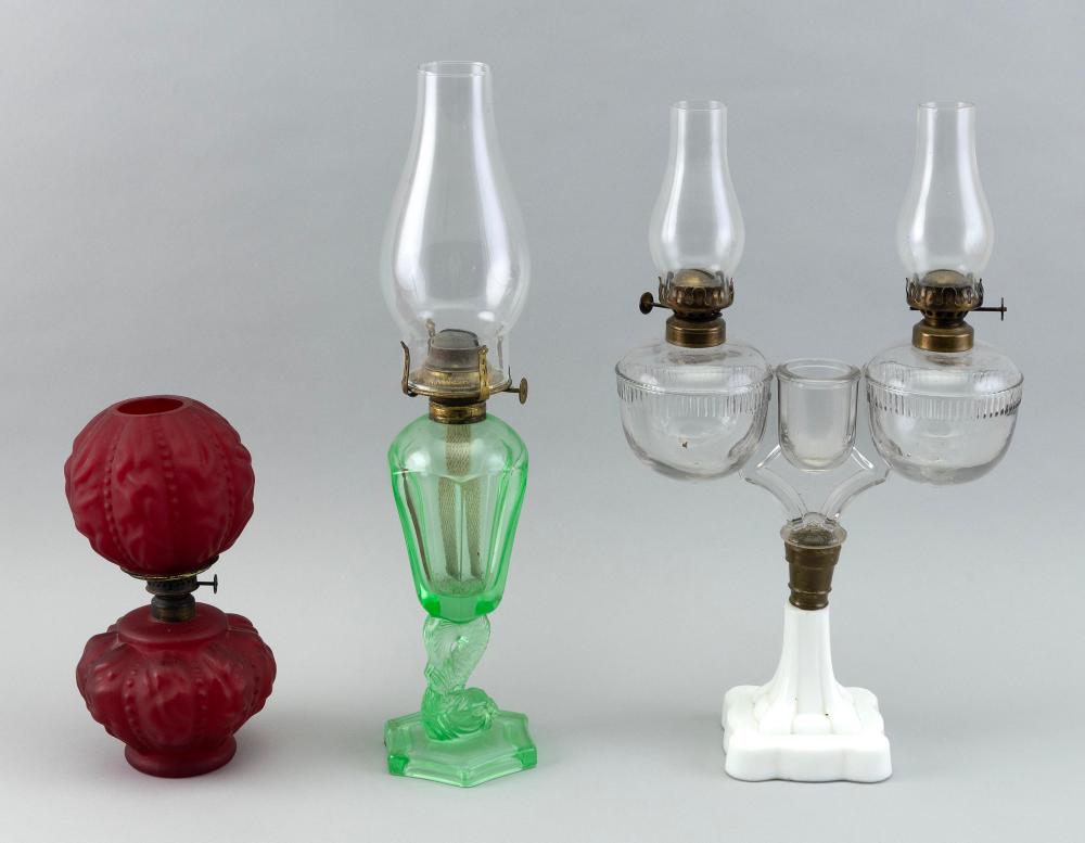 THREE GLASS LAMPS 19TH CENTURY